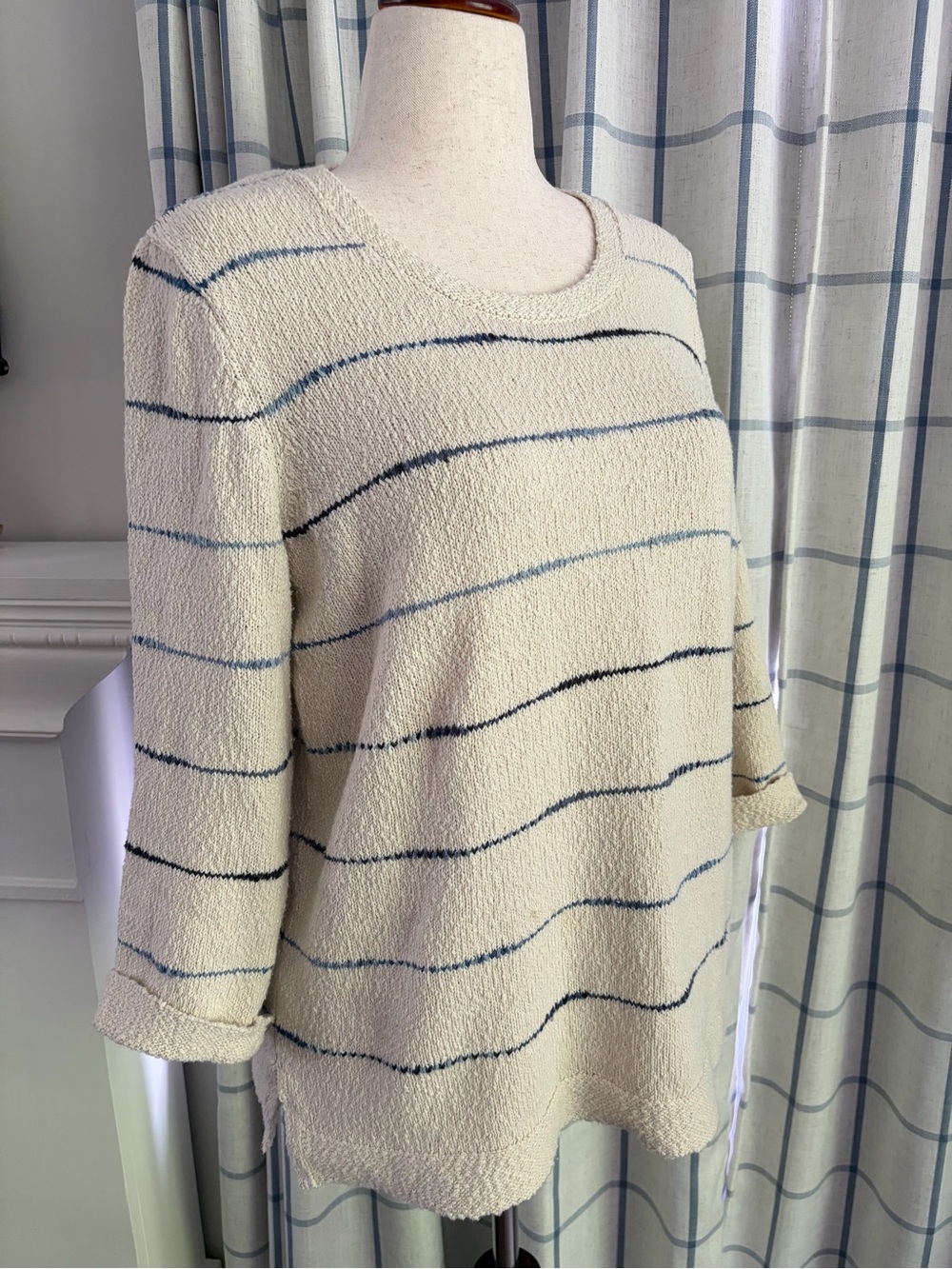 J. Jill Striped Cotton Blend Textured Coastal Sweater